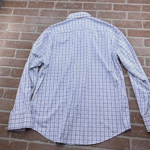Peter Millar Shirt Men Large Blue Pink Check Plaid Summer Comfort Nylon Stretch - Picture 9 of 11